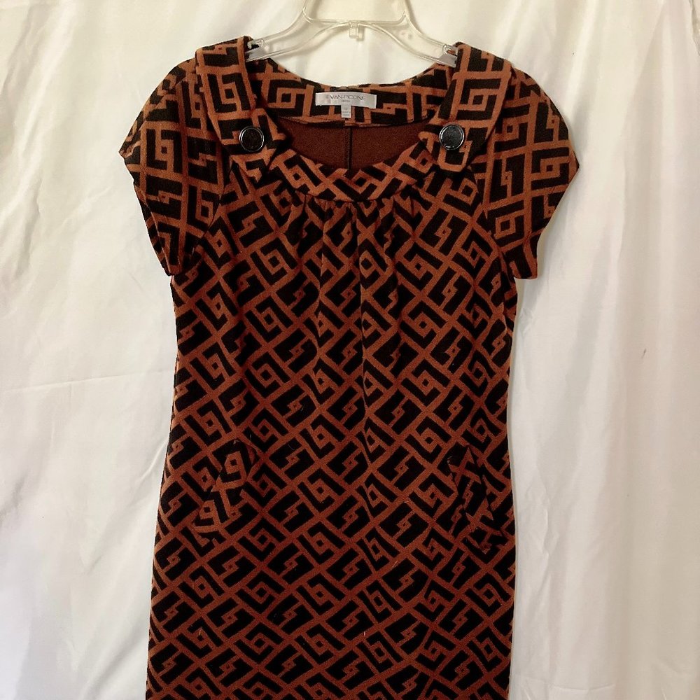 Brown with Black Geometric Print Dress